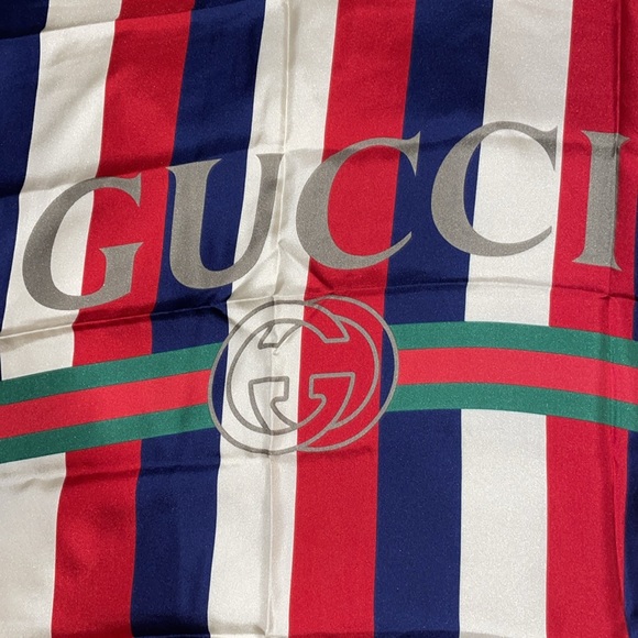 New unisex Gucci logo sylvie stripe silk scarf - Picture 3 of 12